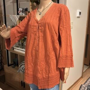 Gretty Zueger Rust Terracotta Long Sleeve Tunic Top Shirt NWT 100% COTTON XL